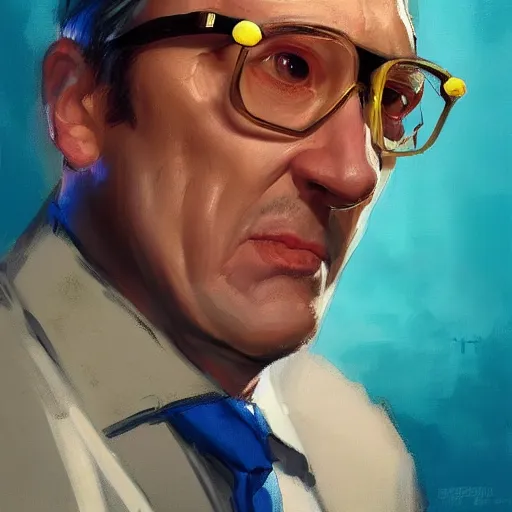 Image similar to greg manchess portrait painting of ghostbuster dr. raymond stantz overwatch character, medium shot, asymmetrical, profile picture, organic painting, sunny day, matte painting, bold shapes, hard edges, street art, trending on artstation, by huang guangjian and gil elvgren and sachin teng