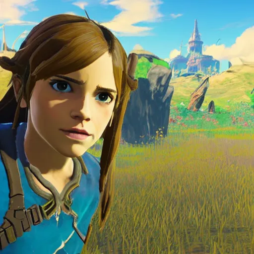 Prompt: emma watson screenshot from in Breath of the Wild