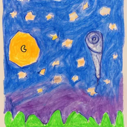 Prompt: a child’s drawing of the night sky