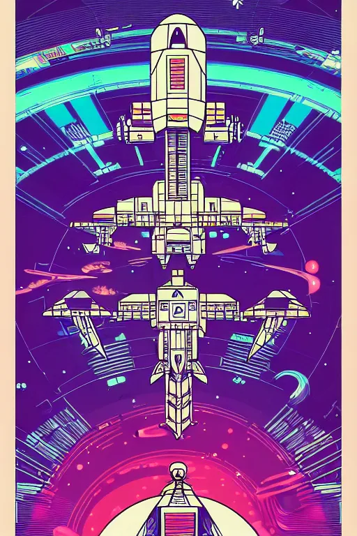 Image similar to drawing of an 8 0 s art deco international space station filled with electronic equipment, japanese gundam mech, robots, led screens, droids, a detailed comic panel by kilian eng, moebius, featured on deviantart, psychedelic art, psychedelic, dmt