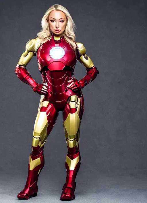 Image similar to portrait of lindsey pelas as iron man, by francis giancobetti, natural light, detailed face, canon eos c 3 0 0, ƒ 1. 8, 3 5 mm, 8 k, medium - format print, full body shot