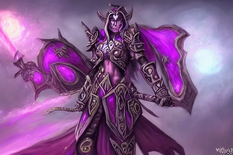 Image similar to purple warrior night elf, world of warcraft, trending on art station, fantasy, smooth