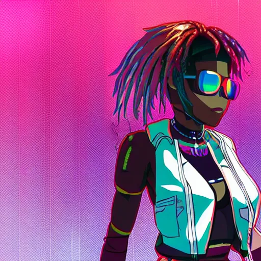 Image similar to a anime black girl,cyberpunk,retrowave art,trending on art station