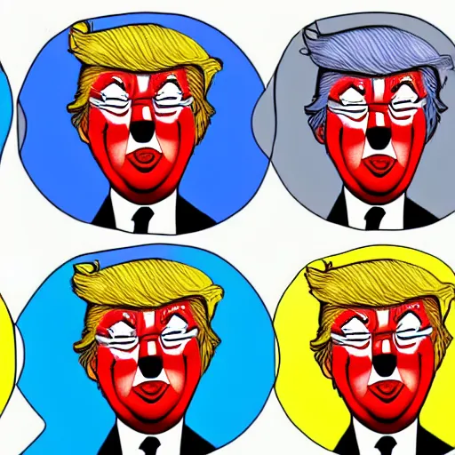 Image similar to Donald Trump as a clown with a group of clowns, trending on deviantart