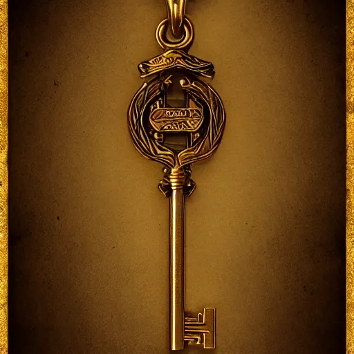 Image similar to golden key, fantasy illustration, medieval era, blank background, studio lighting, hand - drawn digital art, 4 k, trending on artstation