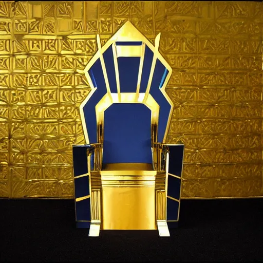 Prompt: golden chrome art deco throne in space