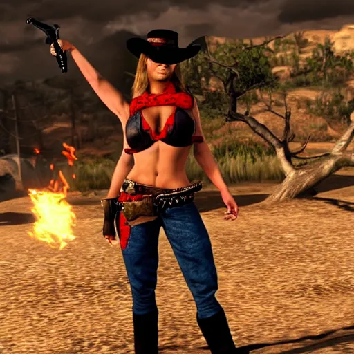 Prompt: carmen electra, cowgirl, red dead redemption