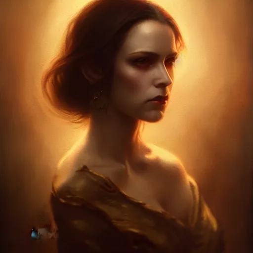 Image similar to majestic gracious regal aristocratic brunette female vampire portrait, atmospheric lighting, painted, menacing, intricate, volumetric lighting, beautiful, rich deep colours masterpiece, golden hour, sharp focus, ultra detailed, by leesha hannigan, ross tran, thierry doizon, kai carpenter, ignacio fernandez rios