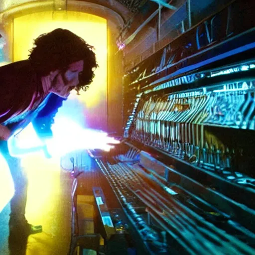 Image similar to movie still of the notes of a multiverse machine, cinematic composition, cinematic light, by edgar wright