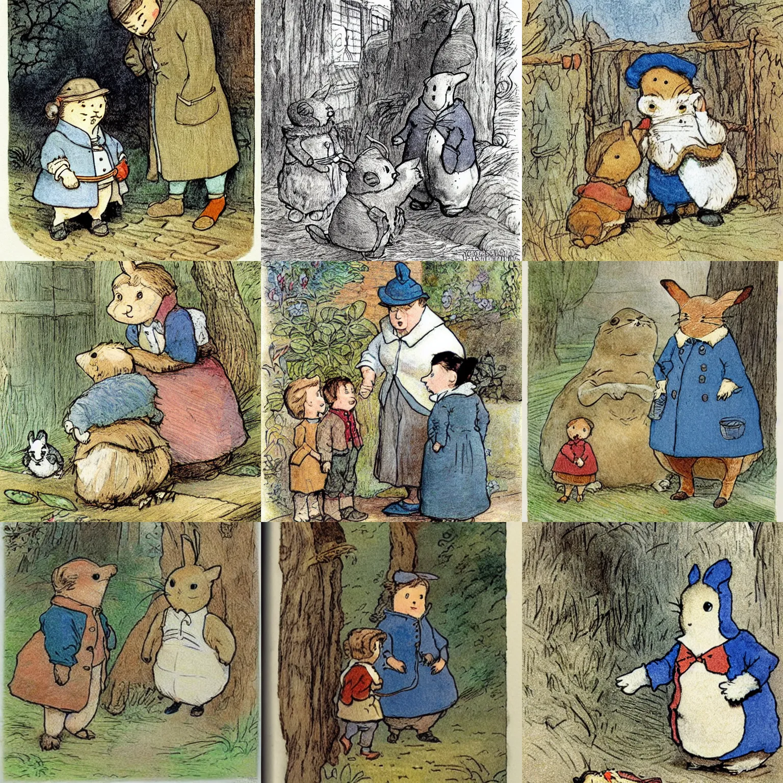 Prompt: Gigachad, childerns story book illustration by Beatrix Potter