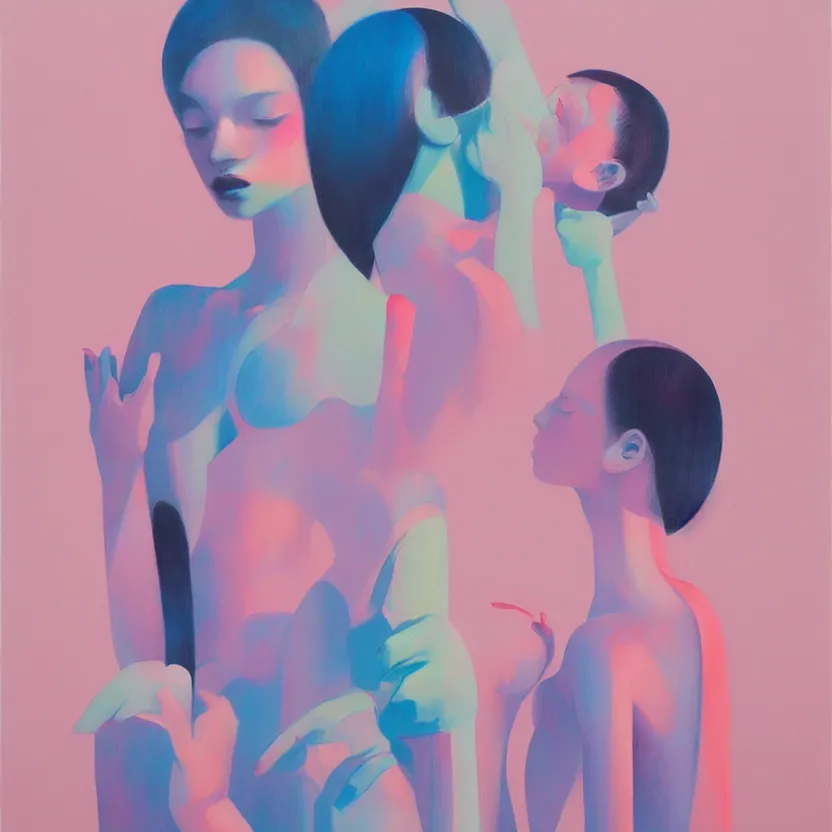 Image similar to figurative painting with modern american music pop culture influences by yoshitomo nara in an aesthetically pleasing natural and pastel color tones