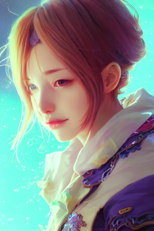 Image similar to portrait of cute girl, beautiful, fantasy, colorful, cinematic lighting, artstation, trending, highly detailed, focus, smooth, by hirohiko araki and yoshitaka amano