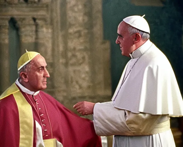 Prompt: a film still of the pope as the faraoh, in the 1 0 commandments ( 1 9 5 6 ), technicolor color