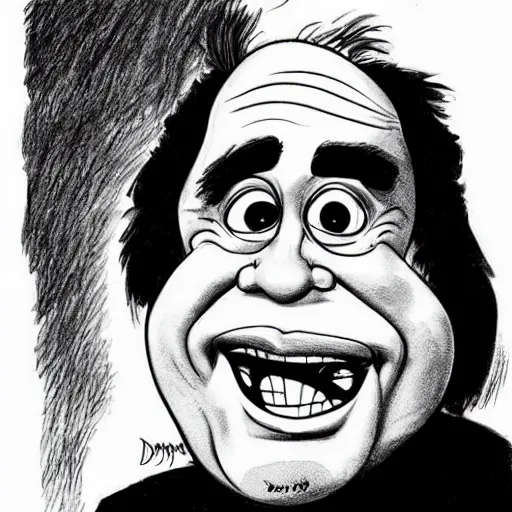 Image similar to a caricature portrait of Danny DeVito drawn by Mort Drucker Mad Magazine