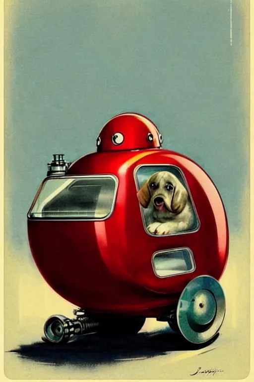 Prompt: ( ( ( ( ( 1 9 5 0 s retro future android robot fat robot dog wagon. muted colors., ) ) ) ) ) by jean - baptiste monge,!!!!!!!!!!!!!!!!!!!!!!!!! chrome red