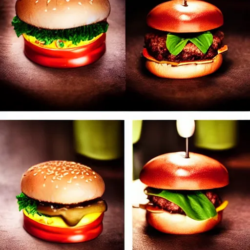 Image similar to lightbulbs as the meat in a hamburger, professional food photography