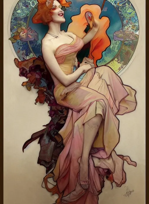 Prompt: jinkx monsoon, painting by artgerm and greg rutkowski and alphonse mucha