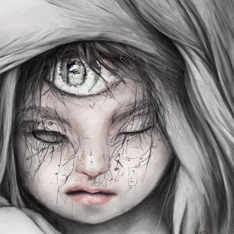 Prompt: close up of a girl crying by katarina gor, highly detailed, trending on art station, award winning