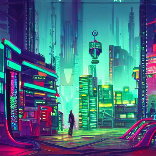 Prompt: city made out of bacteriophage and dna helicase, cyberpunk neon lights, utopian, by farid ghanbari, concept art, colorful, vibrant