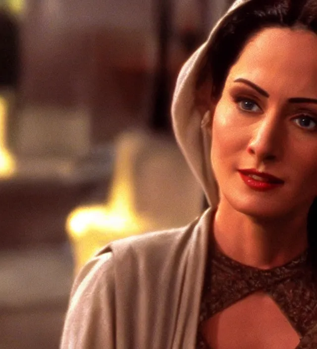 Prompt: beautiful monica from friends in star wars, movie still frame, hd, remastered, cinematic lighting