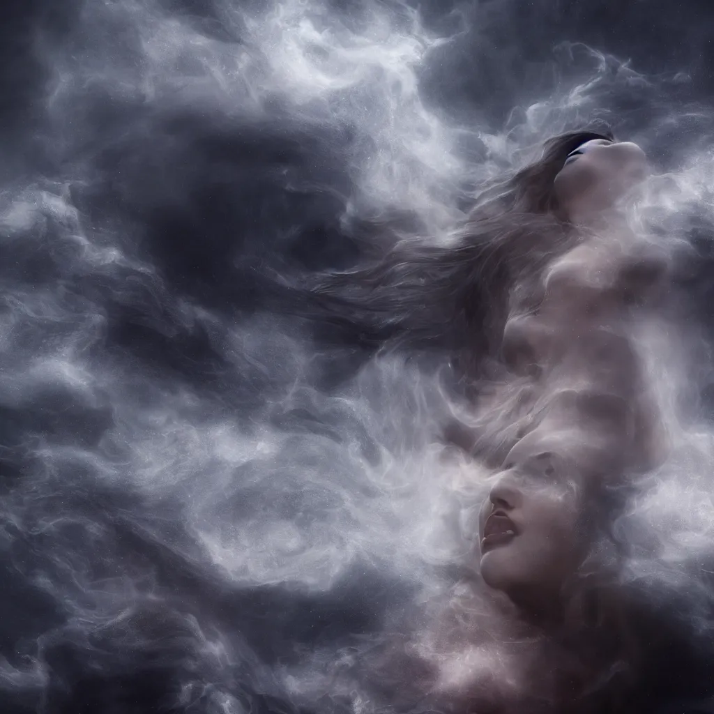 Prompt: Ultra realistic illustration, stunning otherworldly goddess of beauty rising from the void, dark and mysterious, stopped in time, atmospheric, ominous, smoke and fire, cinematic lighting, Epic, 8k