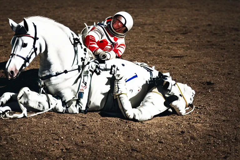 Prompt: horse lying on astronaut