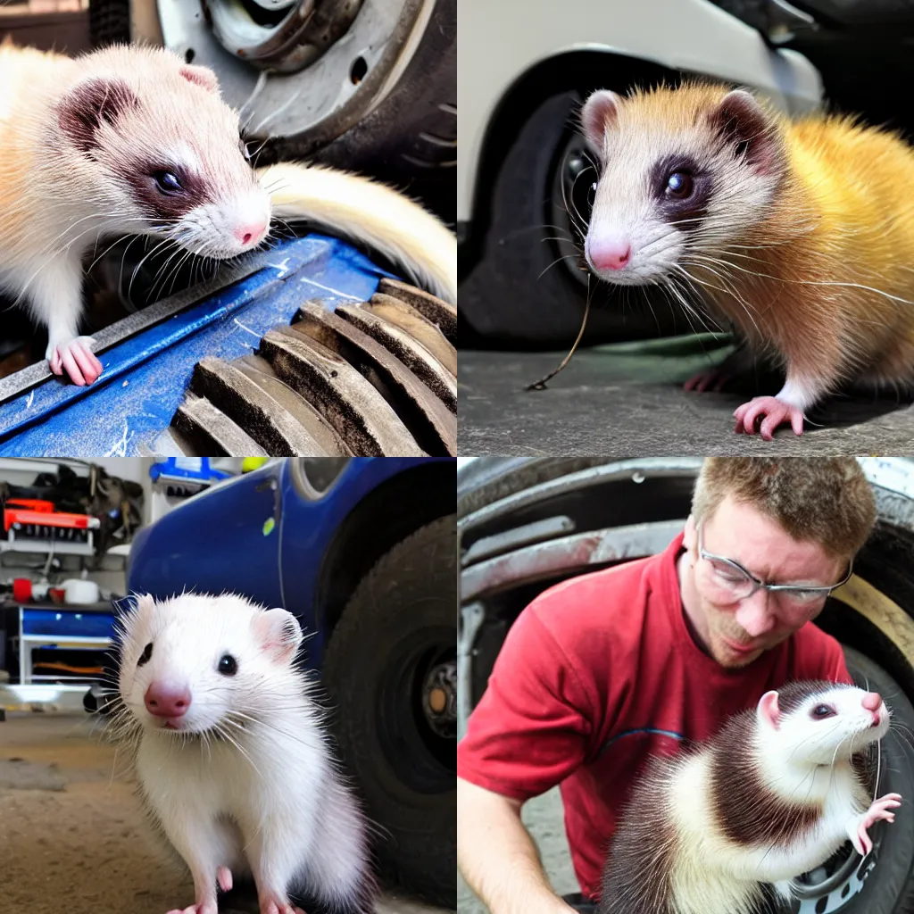 Prompt: a ferret mechanic