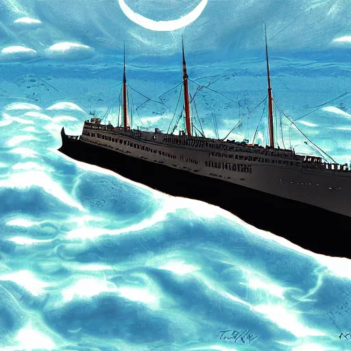 Prompt: batman submarine near the titanic ship crack in the depth of the ocean, digital art