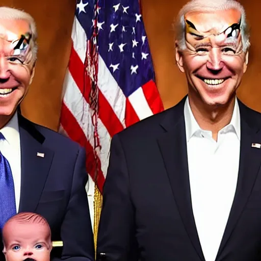 Image similar to Joe Biden and GG Allin show off their newborn baby at a press conference, high quality, close up