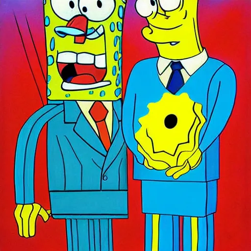 Image similar to detailed realistic surrealist painting of spongebob and patrick, in the style of salvador dali