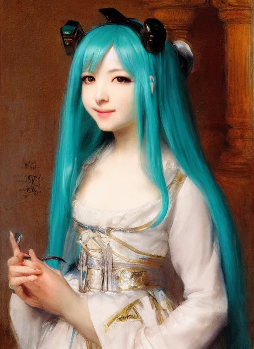 Prompt: hatsune miku. by rembrandt, konstantin razumov