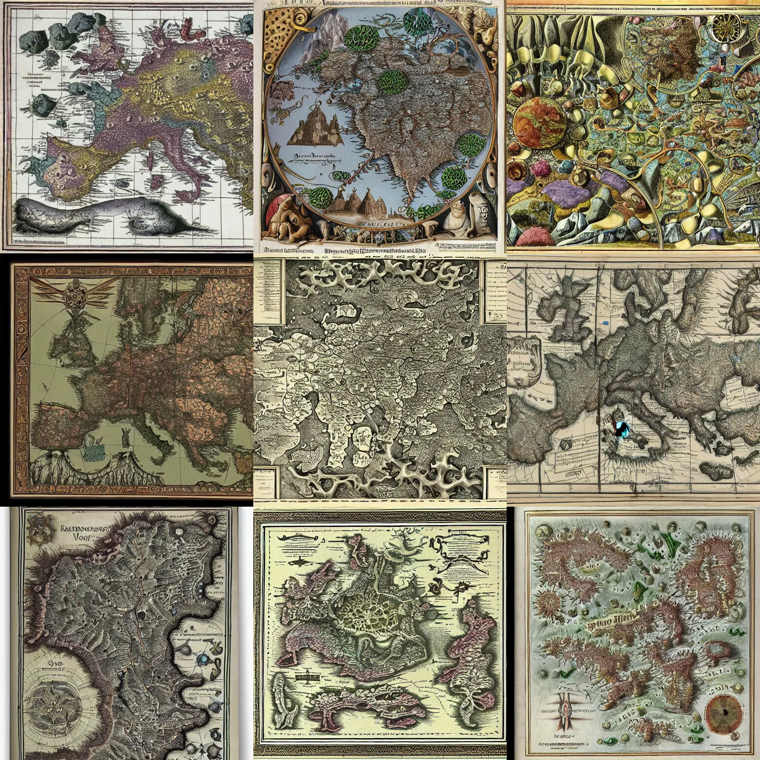 Prompt: detailing map of medieval imaginary fantasy world by Haeckel, Ernst