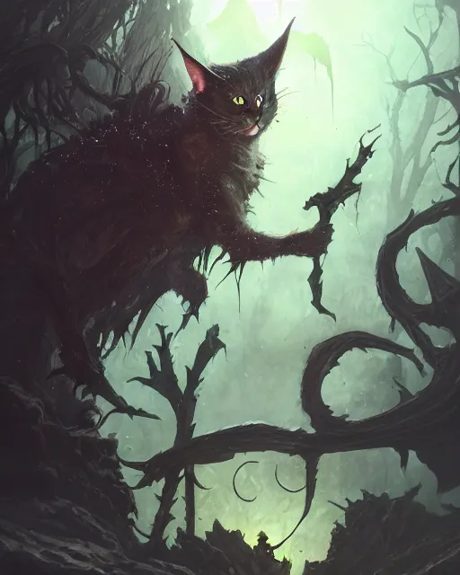 Prompt: Dark Cat Witch, Nurgle, magic the gathering artwork, D&D, fantasy, cinematic lighting, centered, symmetrical, highly detailed, digital painting, artstation, concept art, smooth, sharp focus, illustration, volumetric lighting, epic Composition, 8k, art by Akihiko Yoshida and Greg Rutkowski and Craig Mullins, oil painting, cgsociety