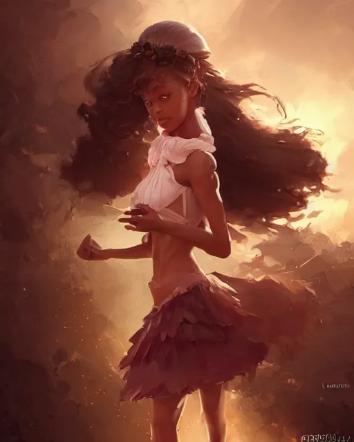 Prompt: a ( girl as personification of chocolate cupcake ), fantasy bakery, realistic digital painting by greg rutkowski, artgerm, krenz cushart, laurie greasly, wlop, intricate, highly detailed!! sharp focus, smooth, epic composition, joyful, unreal engine