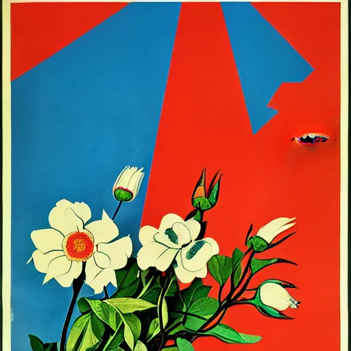 Image similar to soviet propaganda poster of phrase'tend to the flowers ', socialist realism