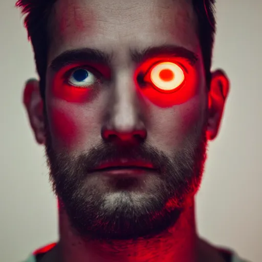 Image similar to a man with red glowing eyes