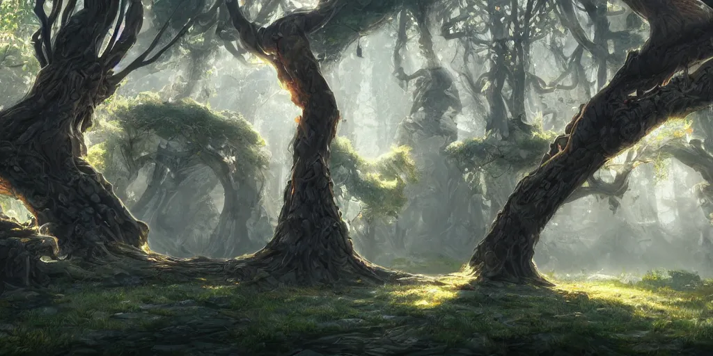 Prompt: a fantasy city built upon the giant branches of tree, illustration, bright sunlight, sun glints, sunrays, digital art, hyperrealistic, oil painting, fantasy, 8 k, trending on artstation, detailed