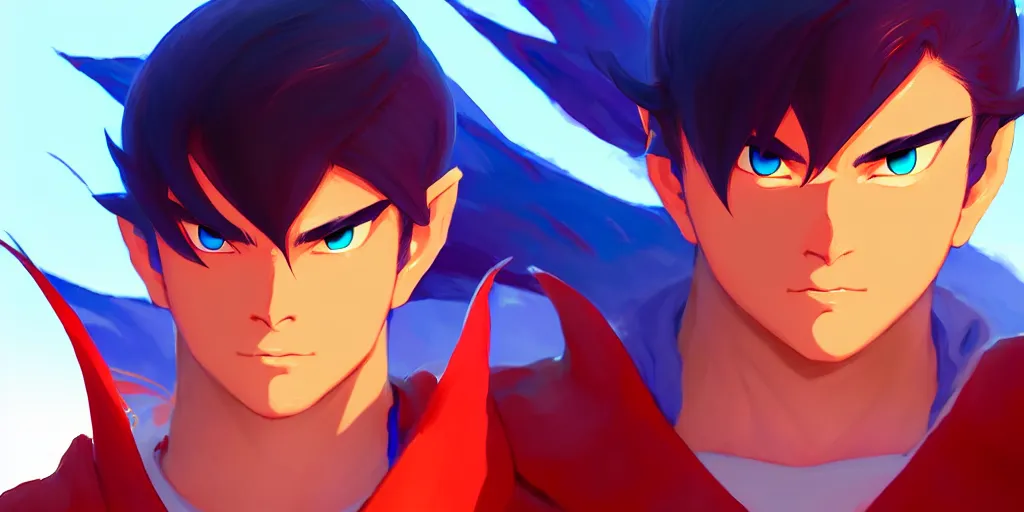 Image similar to low angle portrait of Ryu from Breath of Fire 4, tepainting concept Blizzard pixar maya engine on stylized background splash comics global illumination lighting artstation lois van baarle, ilya kuvshinov, rossdraws