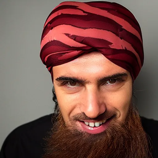 Image similar to man wearing turban made out of bacon