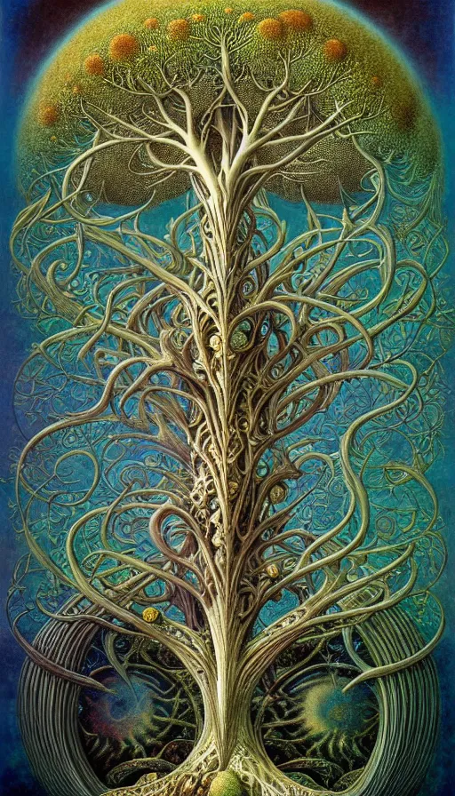 Image similar to tree of life by roger dean and andrew ferez, art forms of nature by ernst haeckel, divine chaos engine, symbolist, visionary, art nouveau, botanical fractal structures, organic, detailed, realistic, surreality