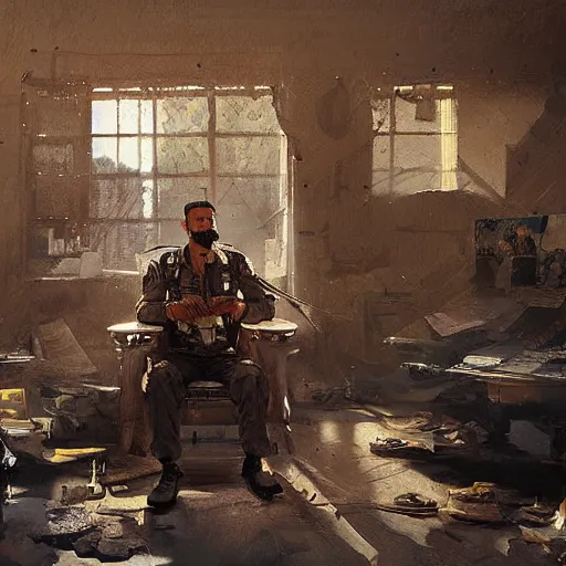 Image similar to a kurdish general in his office making a plan by greg rutkowski