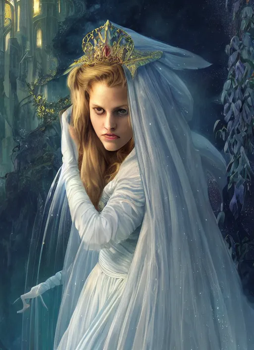 Image similar to beautiful young happy teresa palmer as the aurora sleeping beauty princess, closeup, d & d, fantasy, intricate, elegant, highly detailed, digital painting, artstation, concept art, matte, sharp focus, illustration, art by artgerm and greg rutkowski and alphonse mucha