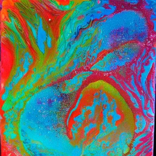 Image similar to acrylic pour painting, psychedelic, dreamy