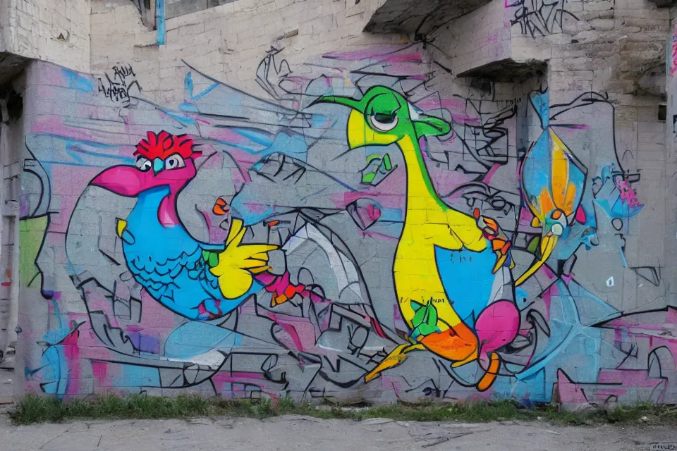 Prompt: graffiti by birdo, alex maksiov and john pugh, anamorphic, depth