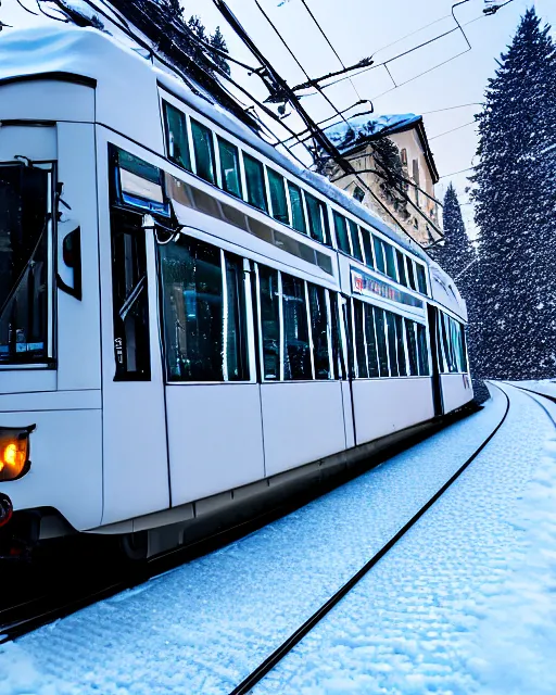 Image similar to tatra t 3 tram czech republic, side view, ice patterns on windows, winter, frost, around the city, evening, snow