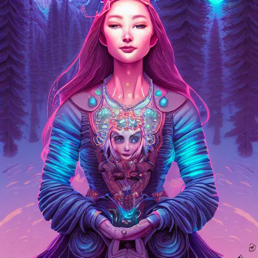 Image similar to ethereal cybernetic princess in the mountains, extremely detailed, sharp focus, wide view, full body shot, smooth, digital illustration, by lisa perrin!!!!, dan mumford, james jean, by rossdraws, frank franzzeta, sakimichan