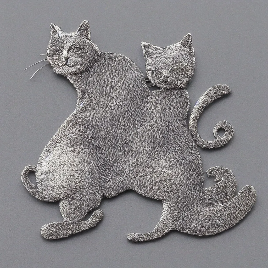 Image similar to Silver embroidered cat brooch, realistic, clean,