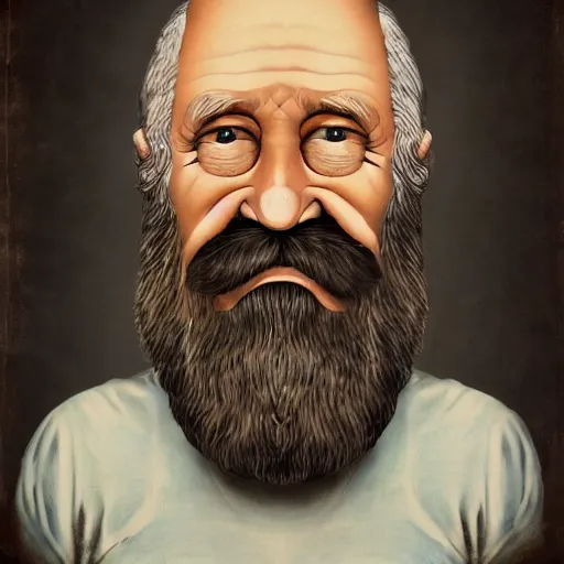 Image similar to old man with a beard full of fish, lowbrow surrealistic, in the style of mark ryden,