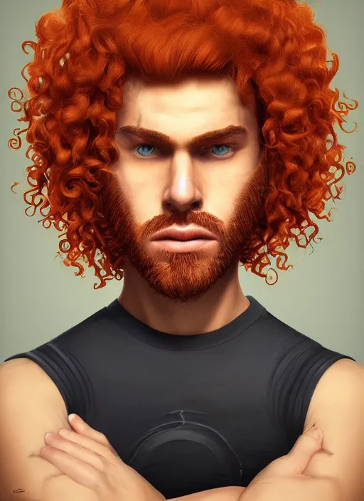 Image similar to illustration of curly orange hair men as a self portrait, smooth, unreal engine 5, octane, reflects, masterpiece artwork, ultra detailed, artgerm, as pixar film poster, digital art, trending on artstation, behance, deviantart