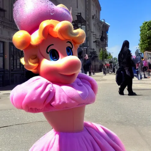Image similar to photo of princess peach posing in the street
